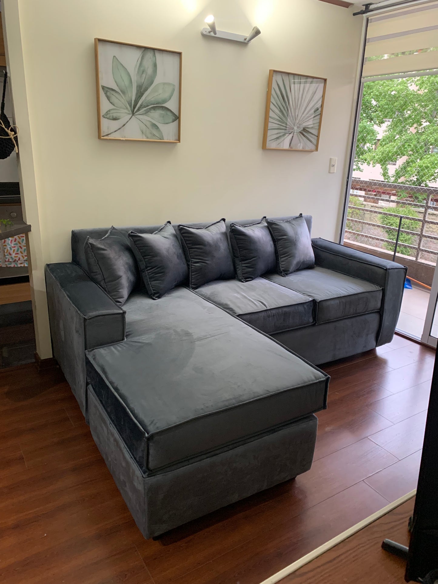 Sofá Intercambiable 5 Cuerpos con Resortes Homero Color Gris Marengo Lino Lisboa Rustico & Felpa