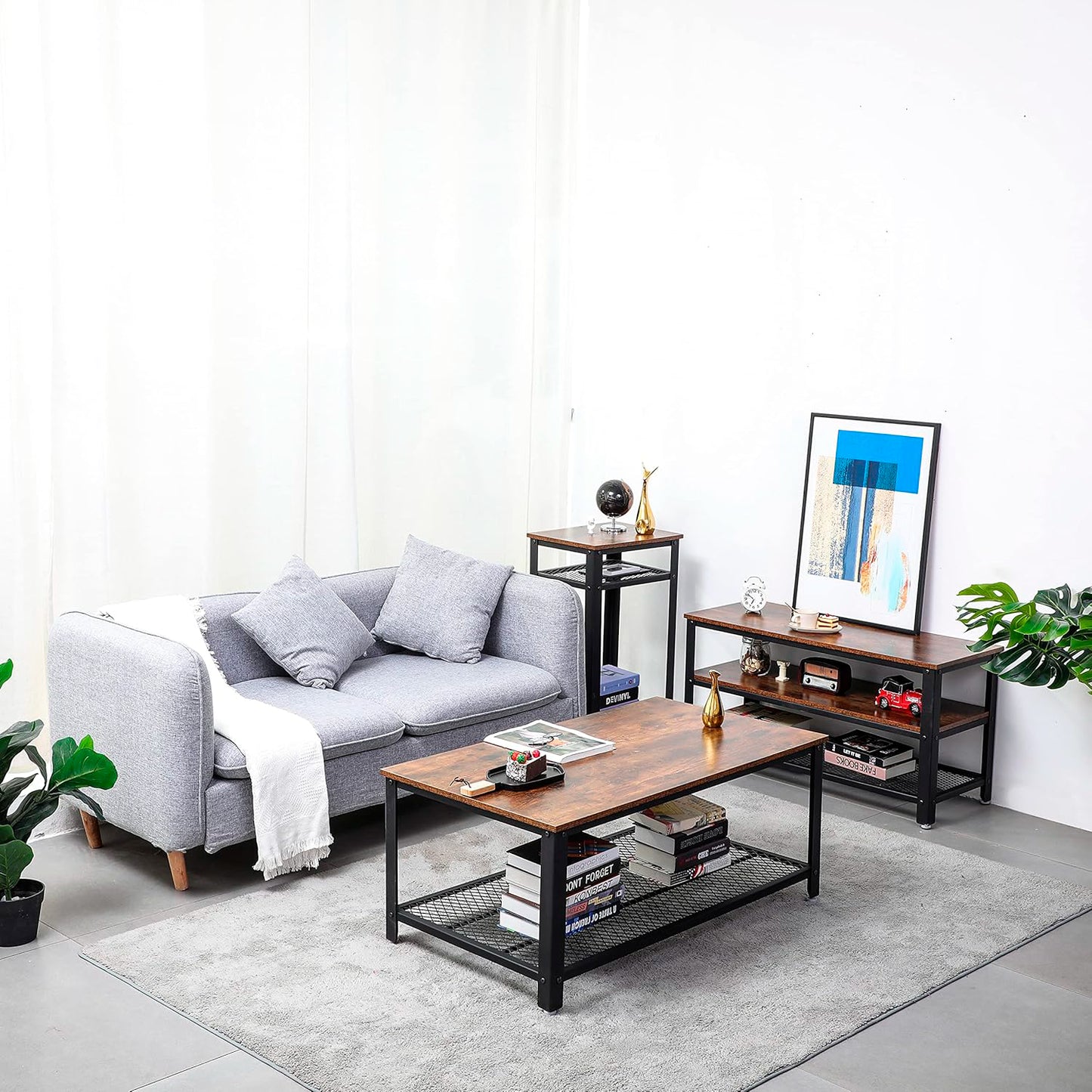 Mesa de centro metal madera enrejada 106x60