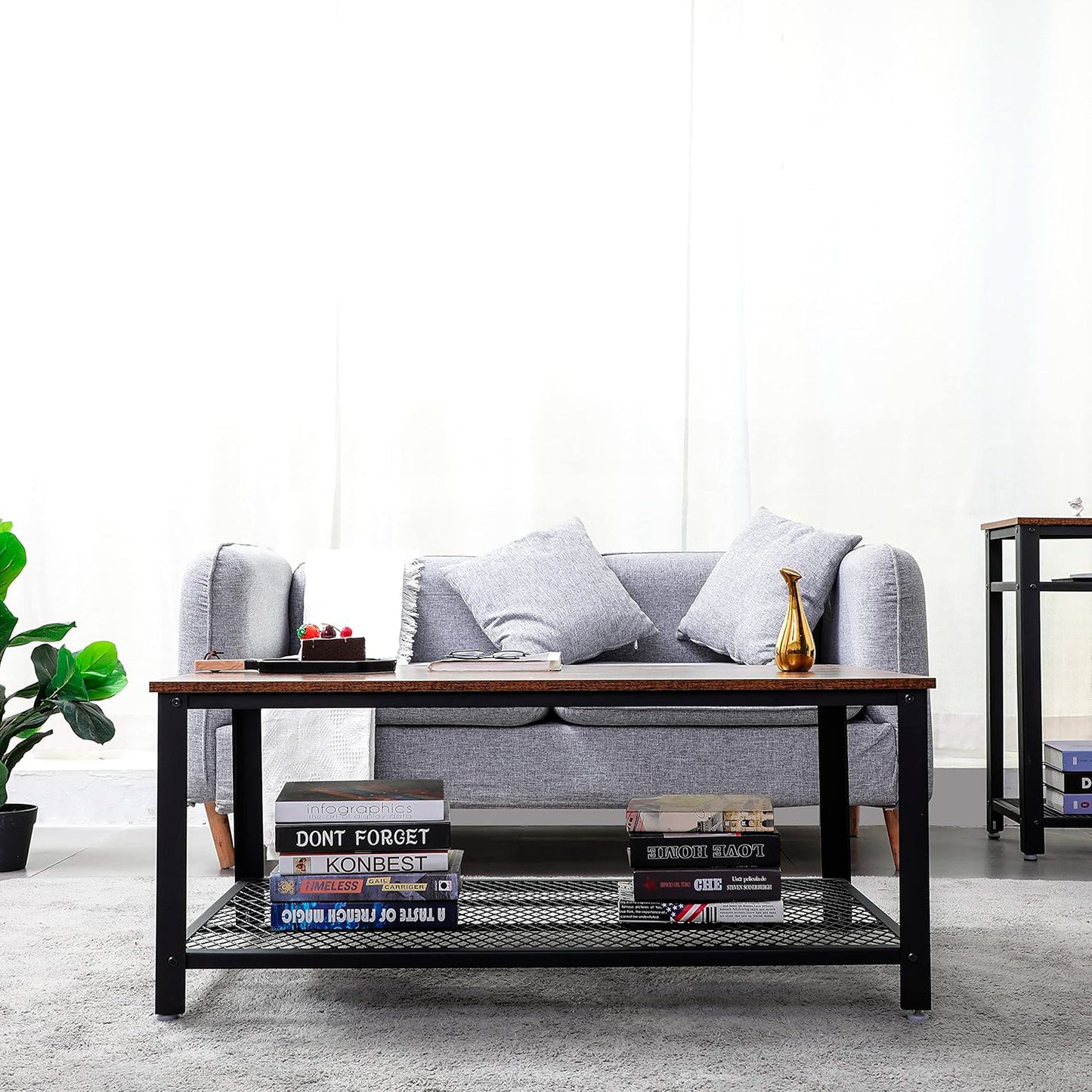 Mesa de centro metal madera enrejada 106x60
