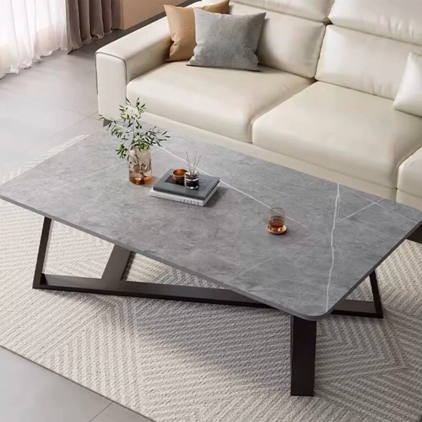 Mesa de centro marmol MDF Gris 100x50