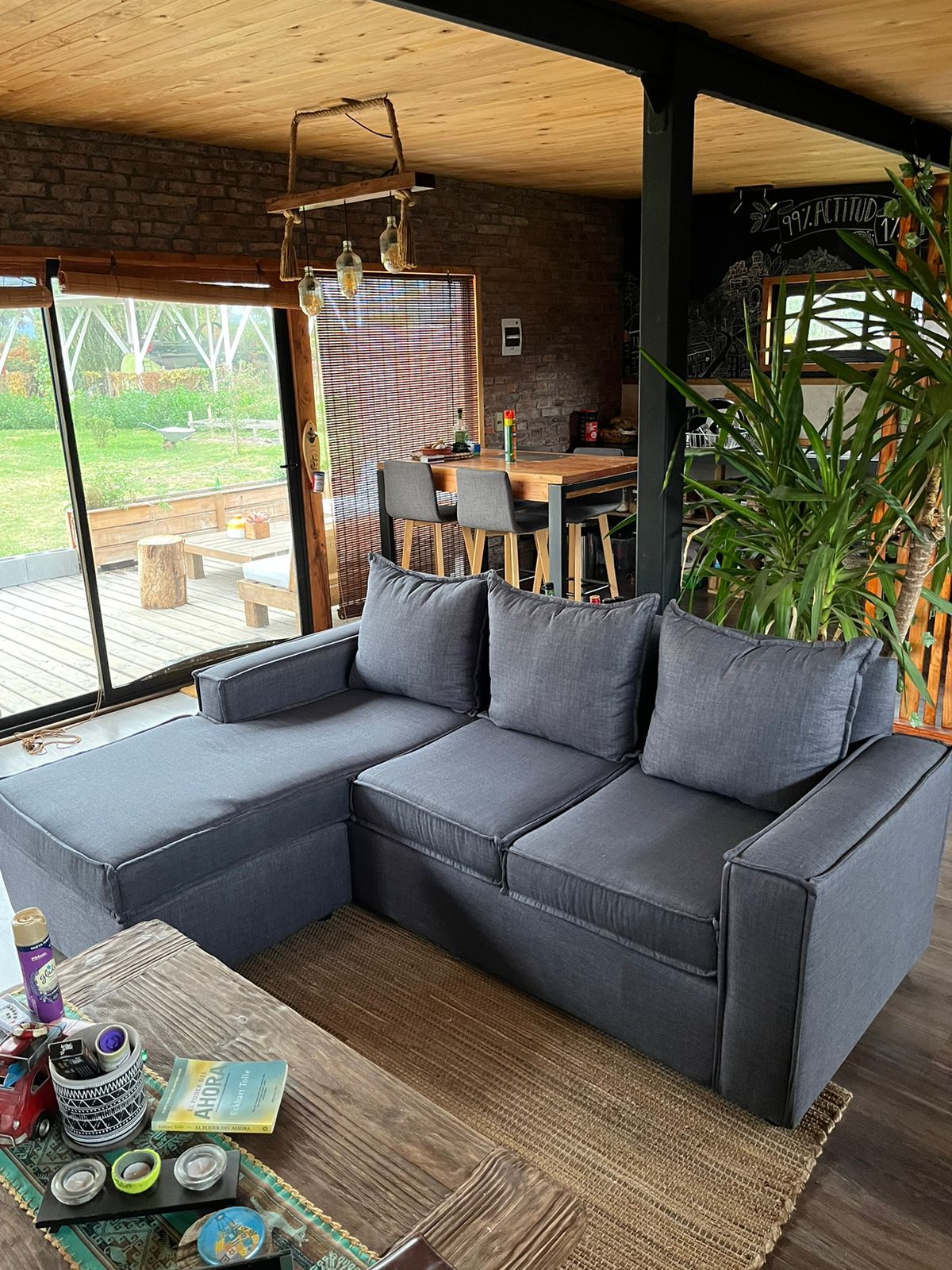 Sofá Intercambiable 5 Cuerpos con Resortes Homero Color Gris Azul Lino Catania & Felpa