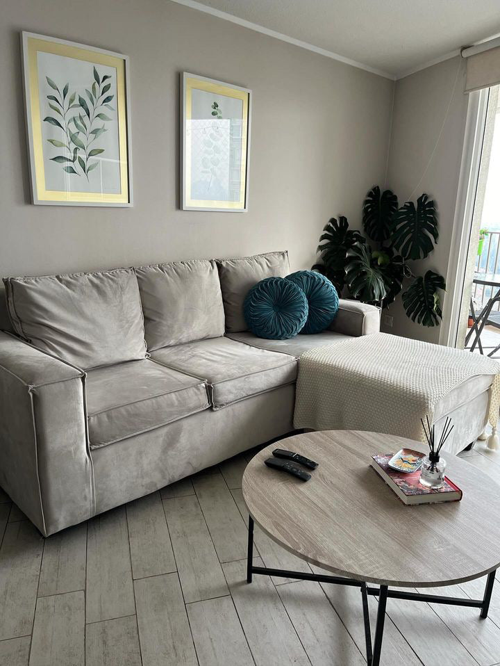 Sofá Intercambiable 5 Cuerpos con Resortes Homero Color Gris Claro Lino Lisboa Rustico & Felpa