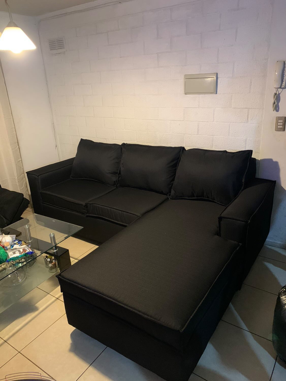 Sofá Intercambiable 5 Cuerpos con Resortes Homero Color Negro Lino Lisboa Rustico & Felpa