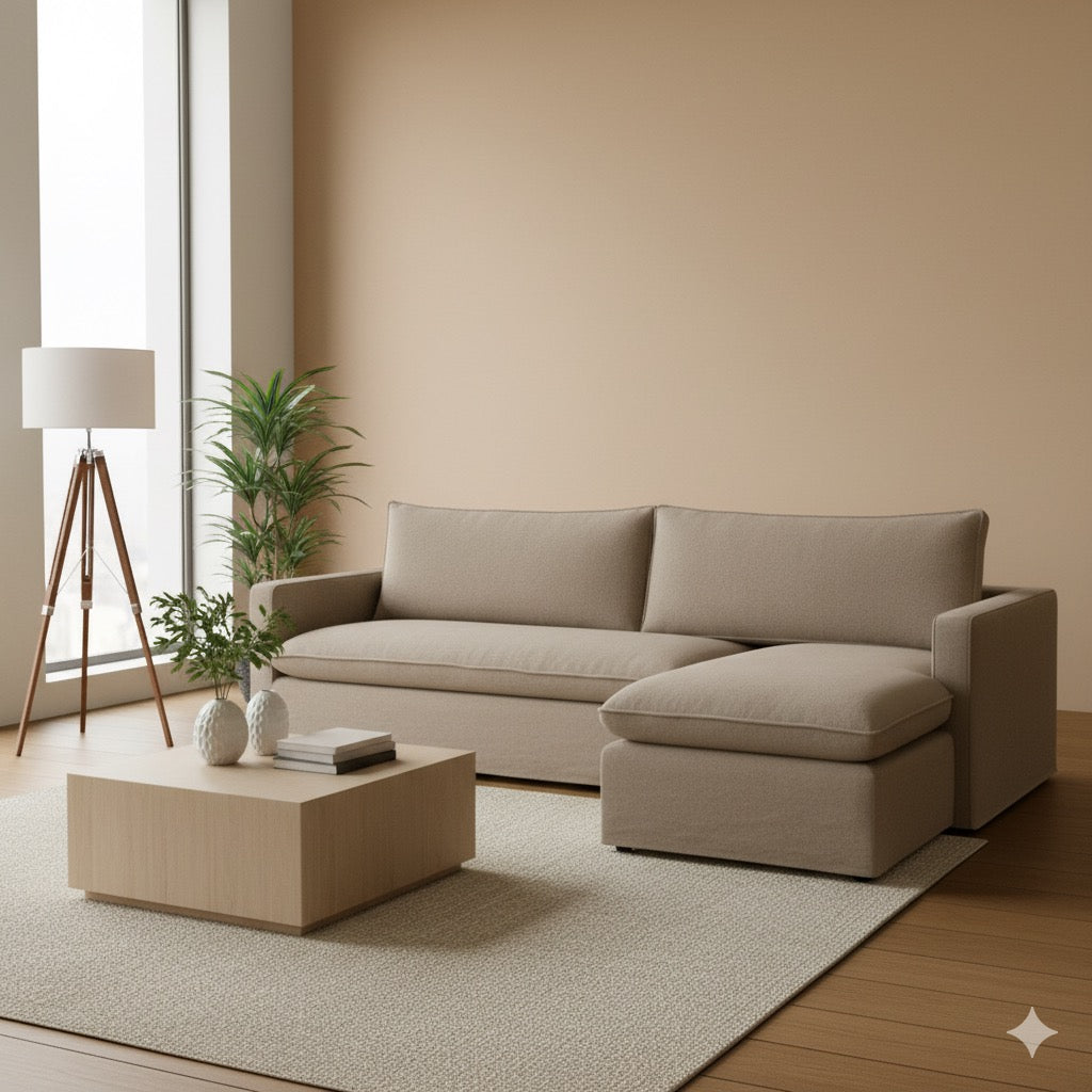 Sofa Enti cojines Elegant con Fundas, Chaise Longue L Fija (Derecha o Izquierda) XL 2.33 x 1.75 y Ancho 2.50 x 1.75 / Intercambiable Tamaño Estándar 2.10 x 1.55