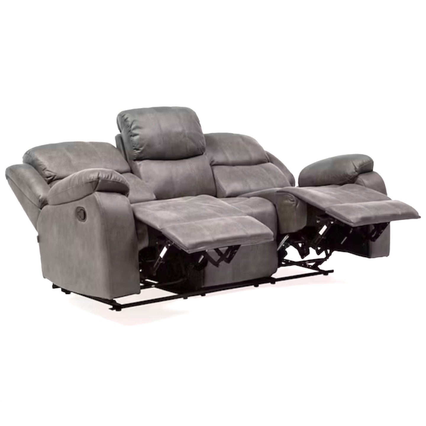 Sofá Reclinable 3 Cuerpos de Cuero Color Gris Negro Grafito
