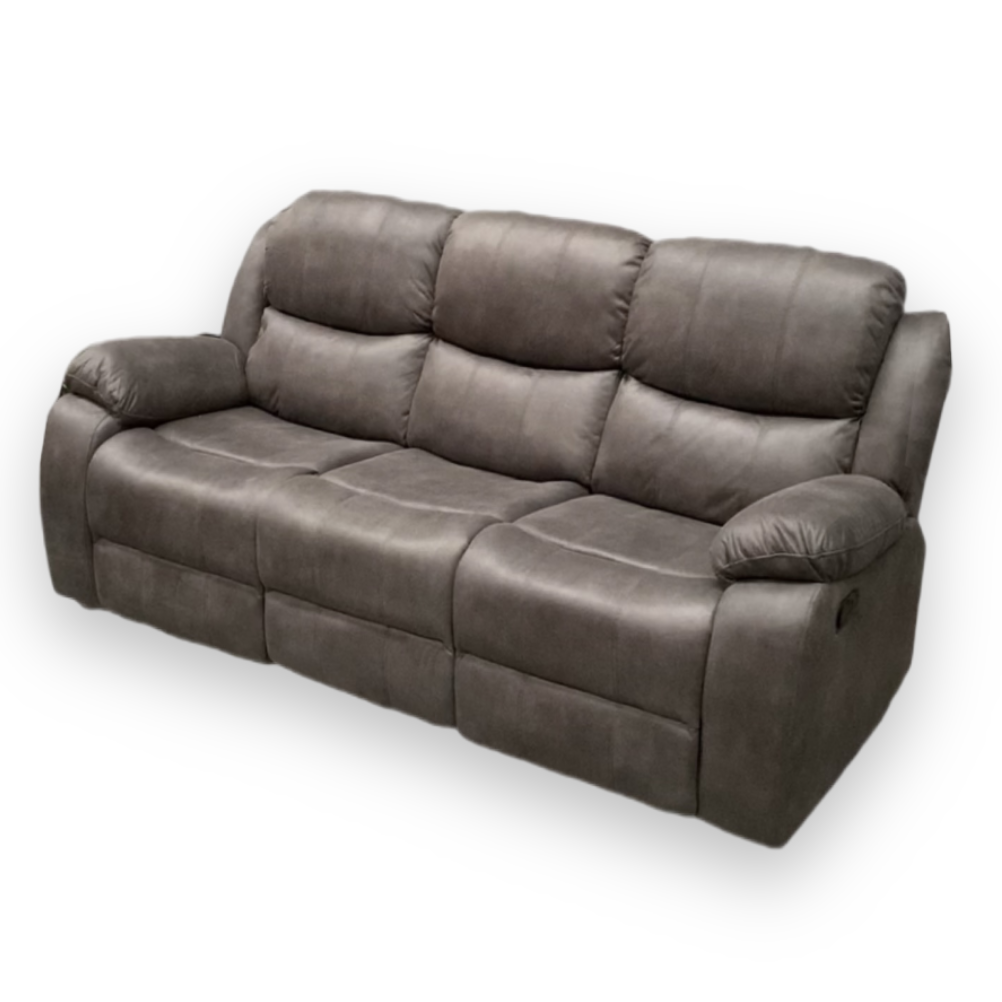 Sofá Reclinable 3 Cuerpos de Cuero Color Gris Negro Grafito
