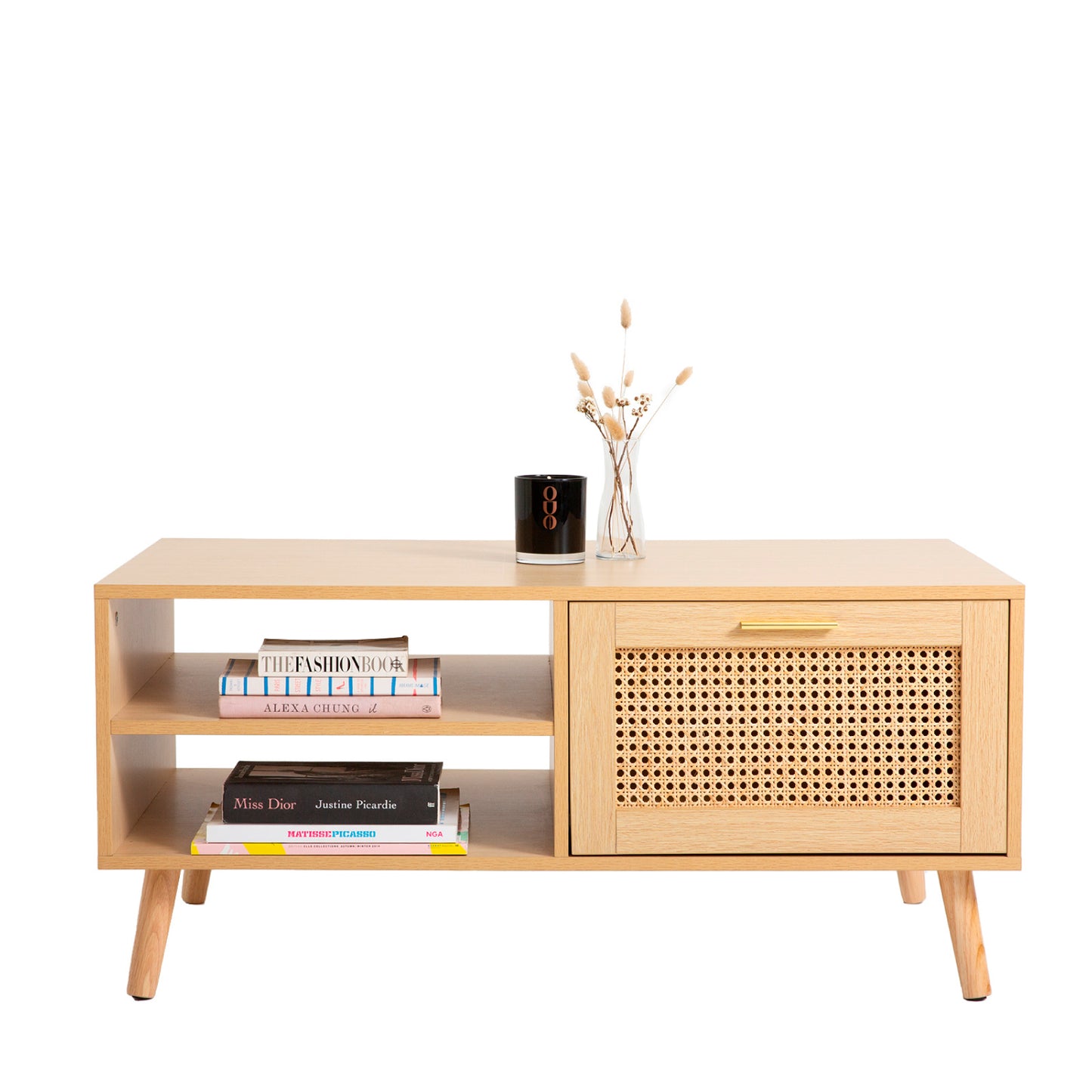 Mesa de Centro con rattan y madera