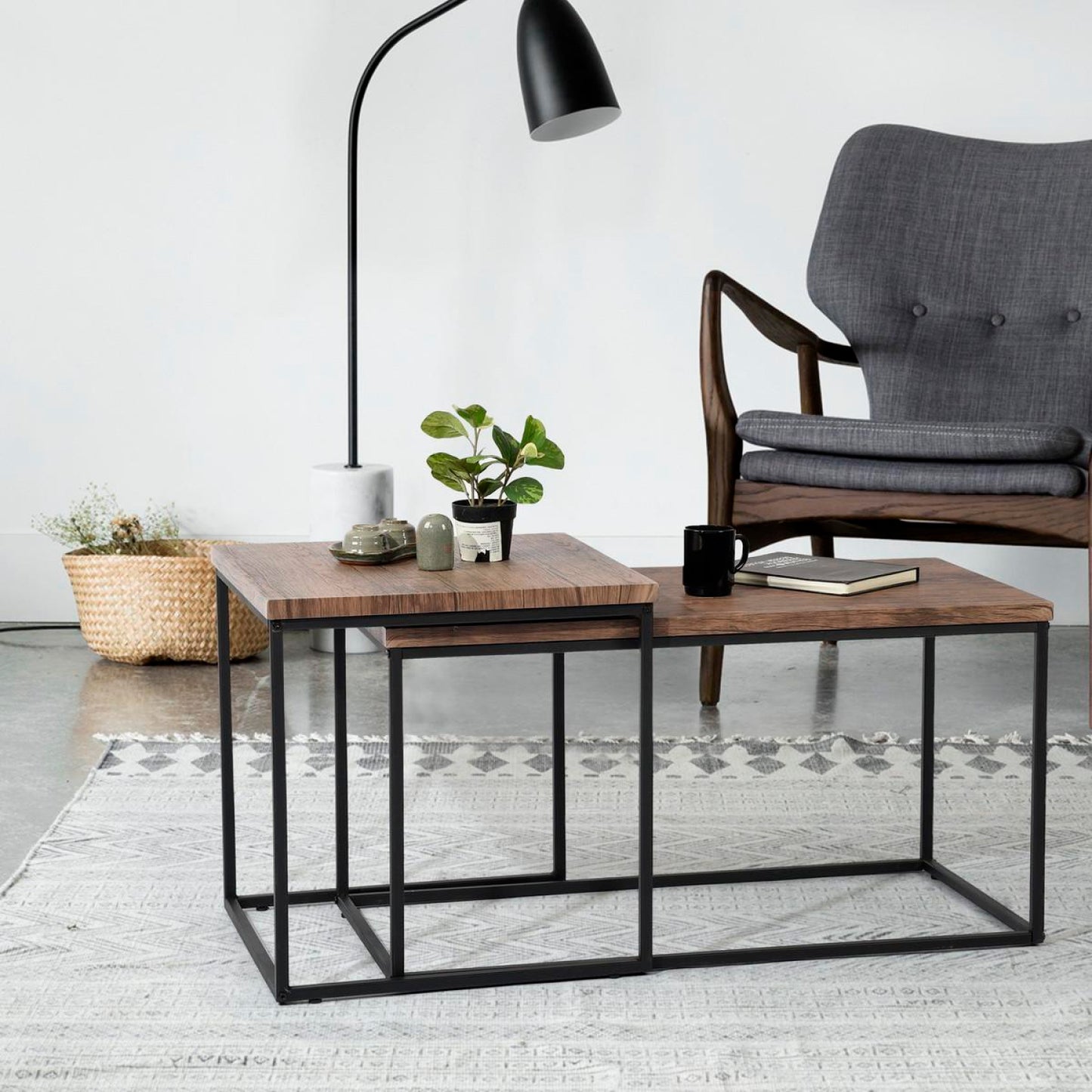 Mesa de centro doble rectangular - Madera clara