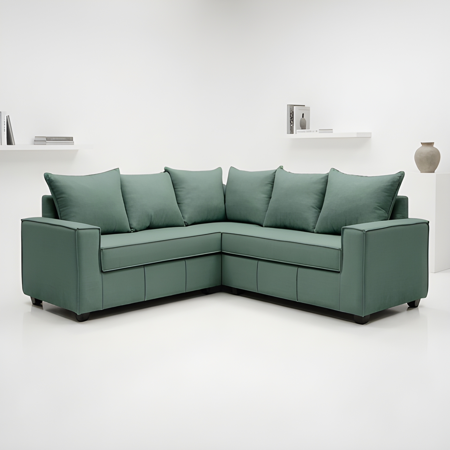 Mini Secional Homero Stripes Full Seat 210 x 210 Cojines Grandes / VERDE MENTA & Almacenamiento / Lino Soft y Felpa
