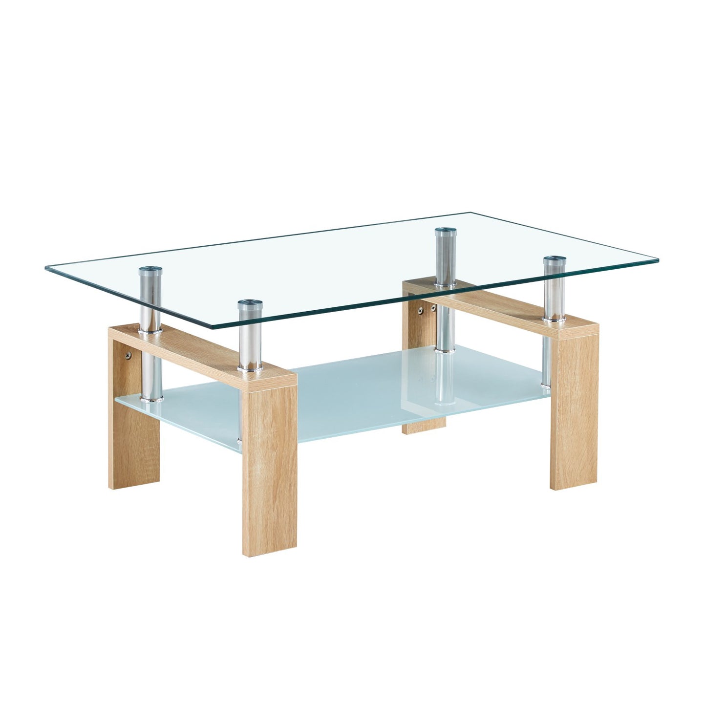 Mesa de Centro Rectangular de Vidrio Madera Clara