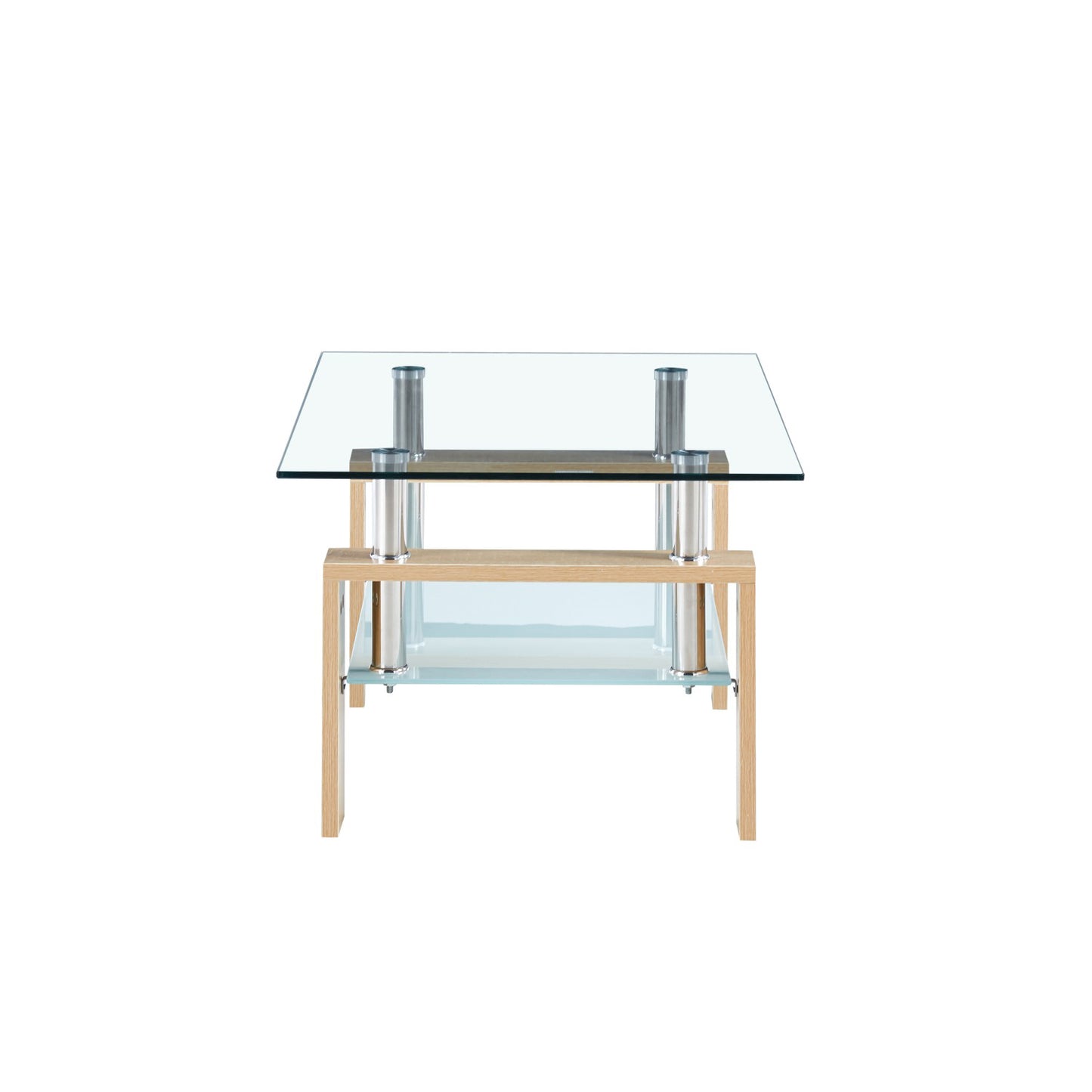 Mesa de Centro Rectangular de Vidrio Madera Clara