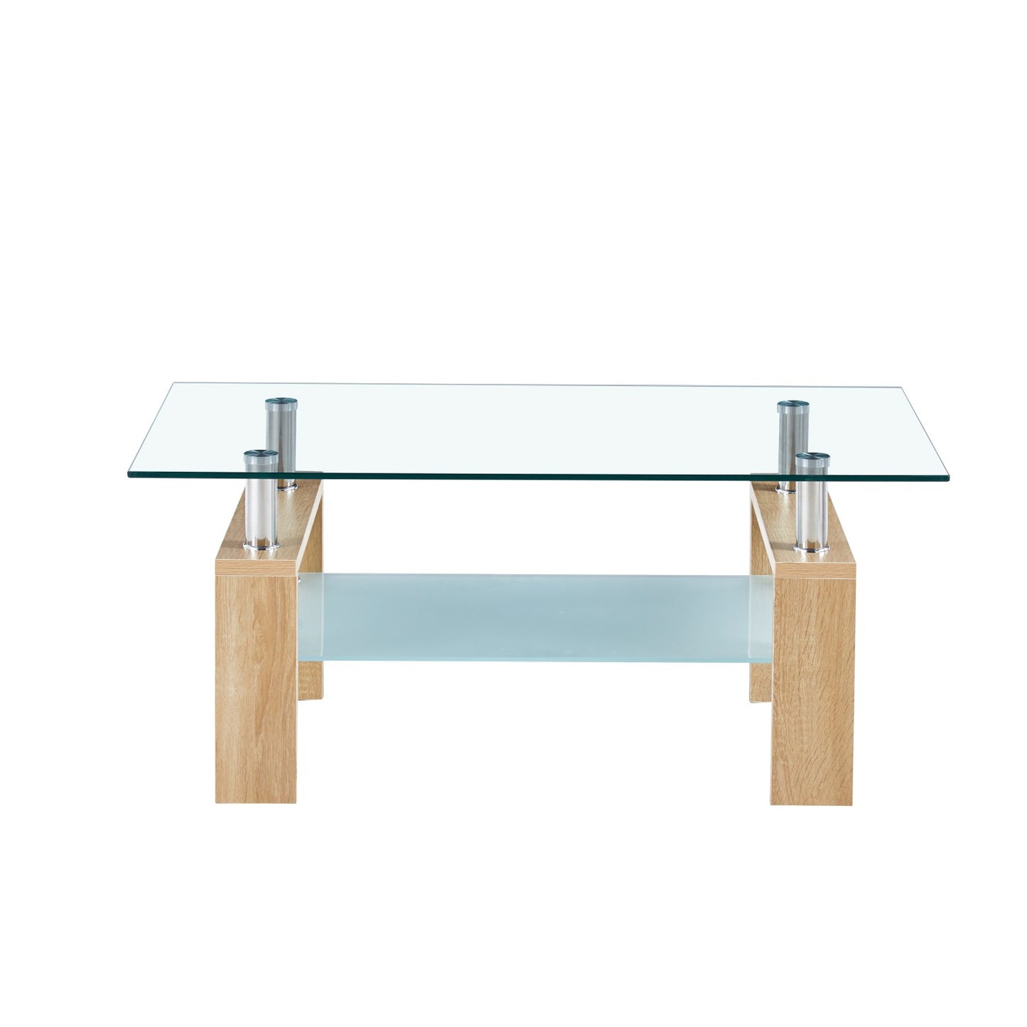 Mesa de Centro Rectangular de Vidrio Madera Clara