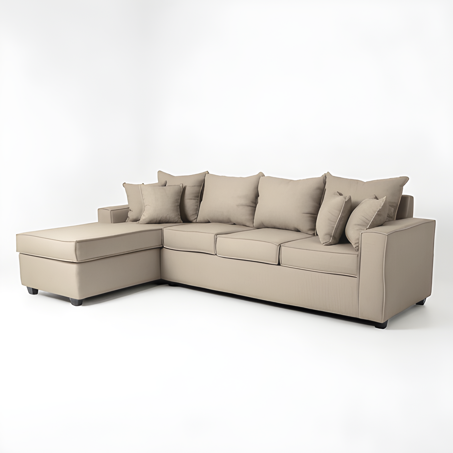 Seccional Homero BIG 280 x 175 cm / BEIGE ARENA & Opción Almacenamiento / Lino Rustico, Soft y Felpa
