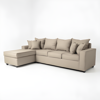 Seccional Homero BIG 280 x 175 cm / BEIGE ARENA & Opción Almacenamiento / Lino Rustico, Soft y Felpa