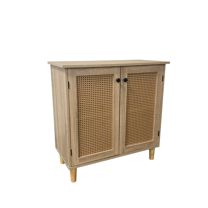 Cómoda 2 Puertas con Rattan - Madera Clara