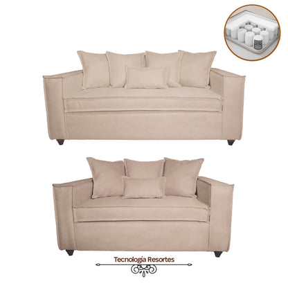 Juego de Living Homero Sofás 3 y 2 Cuerpos con Resortes Pocket Color Beige