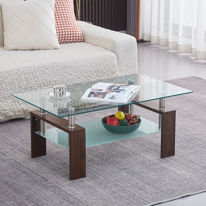 Mesa de Centro para Living Rectangular de Vidrio y Madera Oscura