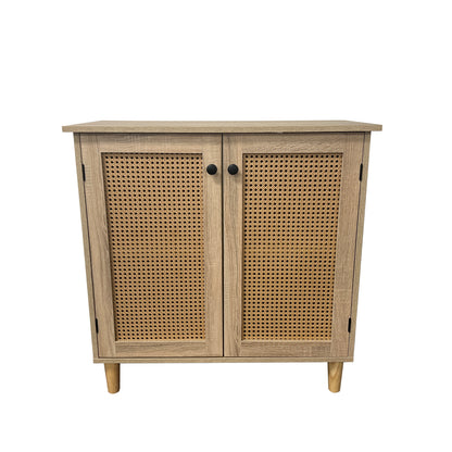 Cómoda 2 Puertas con Rattan - Madera Clara