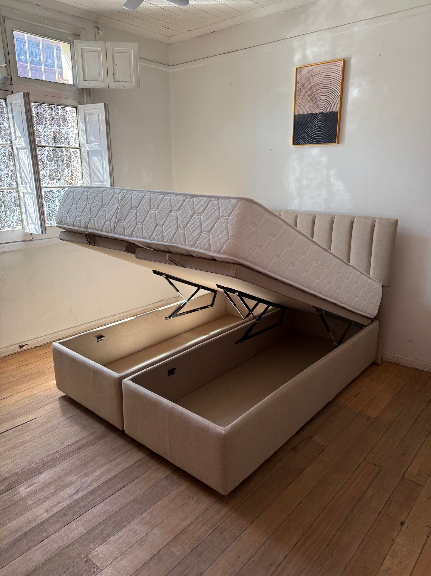 Cama Cofre: Super Pack Colchón + Base o por separado / Base con Almacenamiento y Colchón Ultra Durable Supersoft D30 con Memoria Anatómica