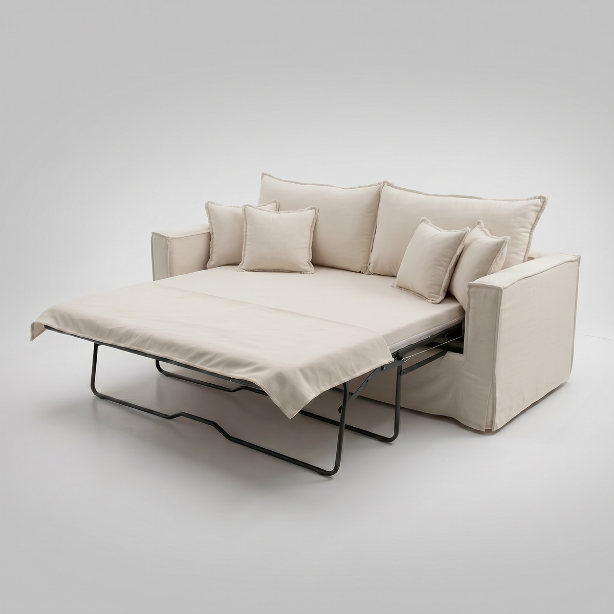 Sofá Cama Enti Tradicional Fundas 100% Algodón Lino 180 x 85 y 200 x 85 cm / CRUDO & Opción Colchón Memory Foam D30 Supersoft