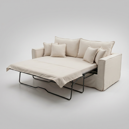 Sofá Cama Enti Tradicional Fundas 100% Algodón Lino 180 x 85 y 200 x 85 cm / CRUDO & Opción Colchón Memory Foam D30 Supersoft