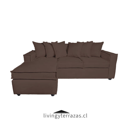 Sofá Intercambiable 5 Cuerpos con Resortes Homero Color Café Lino Rustico, Clasico, Soft & Felpa