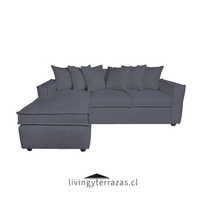 Sofá Intercambiable 5 Cuerpos con Resortes Homero Color Gris Azul Lino Catania & Felpa