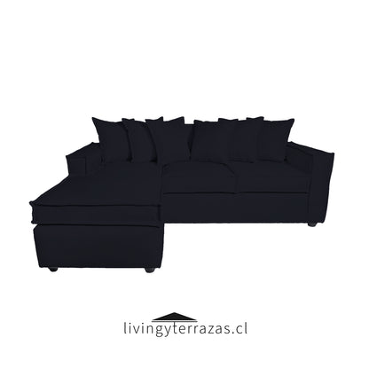 Sofá Intercambiable 5 Cuerpos con Resortes Homero Color Negro Lino Lisboa Rustico & Felpa