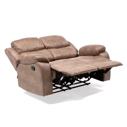 Sofá Reclinable 2 Cuerpos de Cuero Color Café Caramelo