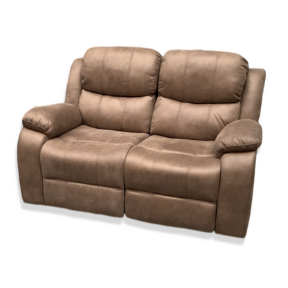 Sofá Reclinable 2 Cuerpos de Cuero Color Café Caramelo
