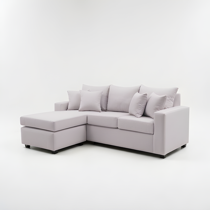 Seccional L Intercambiable & Fija Sans Serif Plus 210 x 155 Cojines Grandes / BLANCO HUESO & Almacenamiento / Lino Rustico, Soft y Felpa