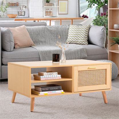 Mesa de Centro con rattan y madera