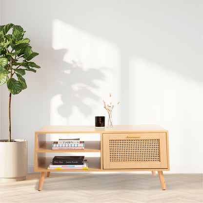Mesa de Centro con rattan y madera