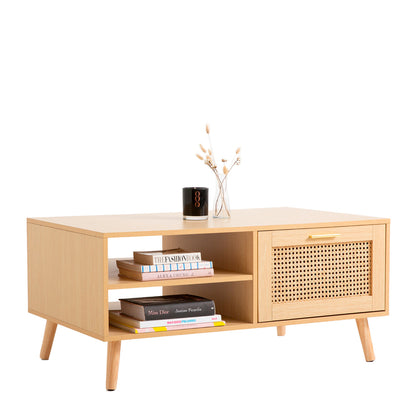 Mesa de Centro con rattan y madera