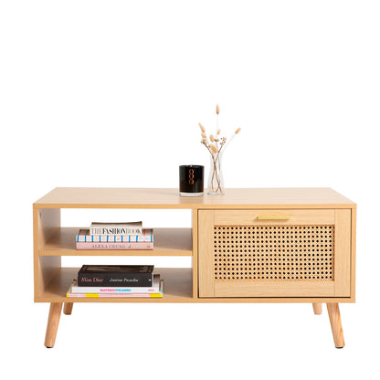 Mesa de Centro con rattan y madera