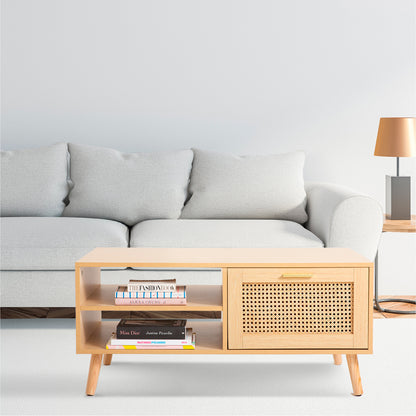 Mesa de Centro con rattan y madera