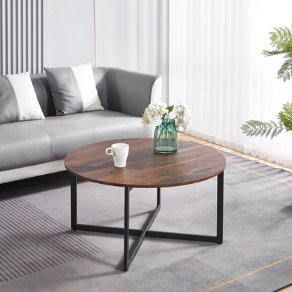 Mesa de Centro 80cm Redonda - Madera Oscura