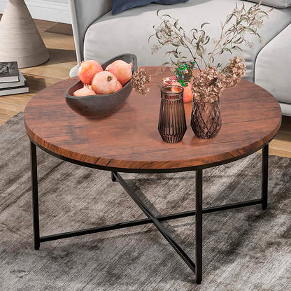 Mesa de Centro 80cm Redonda - Madera Oscura