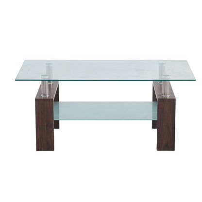 Mesa de Centro para Living Rectangular de Vidrio y Madera Oscura
