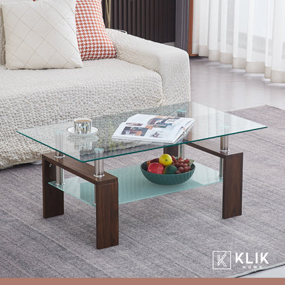 Mesa de Centro para Living Rectangular de Vidrio y Madera Oscura