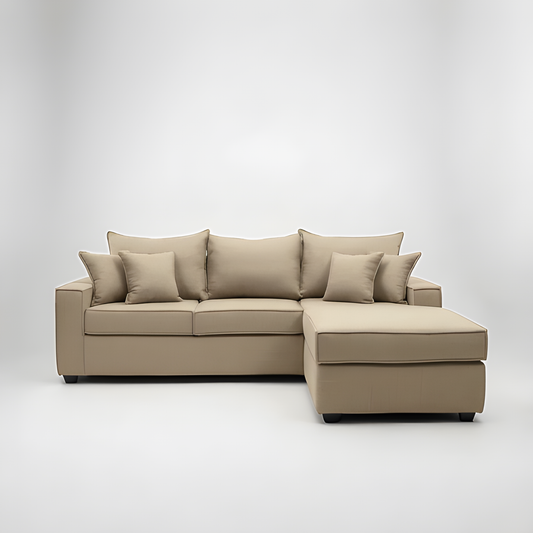 Sofá Homero Plus WIDE 250 x 175 cm / BEIGE ARENA & Opción Almacenamiento / Lino Rustico, Soft y Felpa