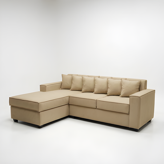 Seccional L Intercambiable & Fija Homero XL 233 x 175 Cojines Pequeños / BEIGE ARENA & Almacenamiento / Lino Rustico, Soft y Felpa