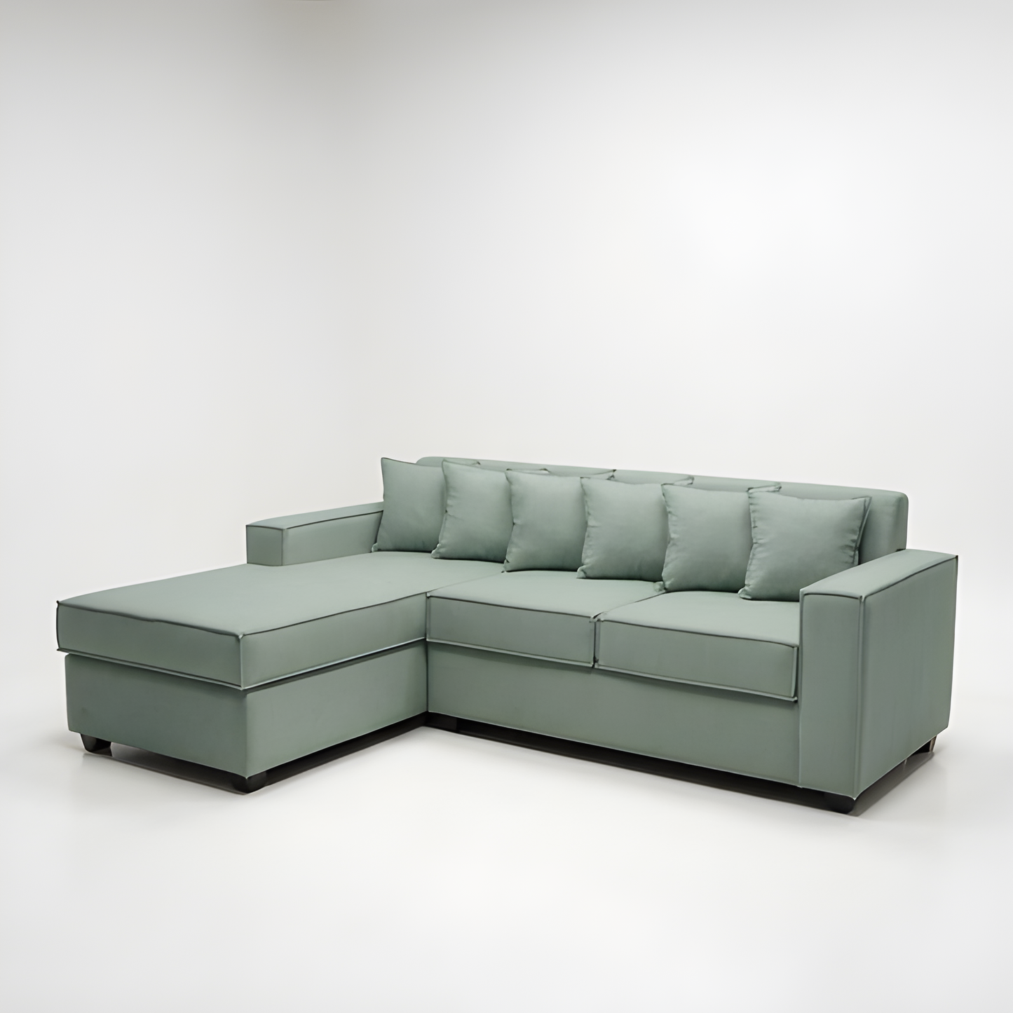 Seccional L Intercambiable & Fija Homero XL 233 x 175 Cojines Pequeños / VERDE MENTA & Almacenamiento / Lino Rustico, Soft y Felpa