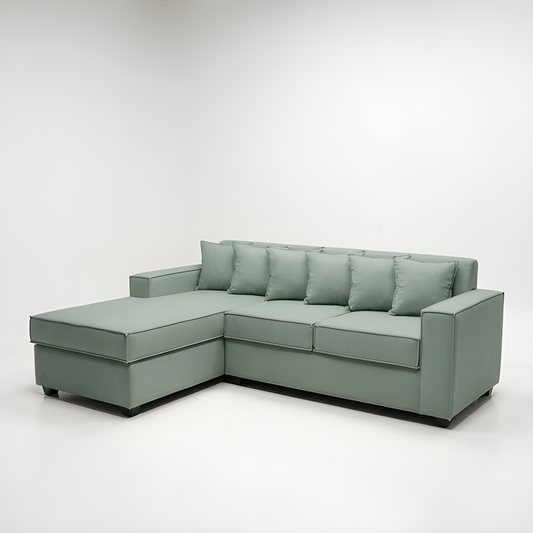 Seccional L Intercambiable & Fija Homero XL 233 x 175 Cojines Pequeños / VERDE MENTA & Almacenamiento / Lino Soft y Felpa