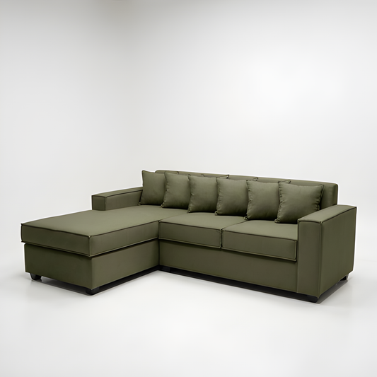Seccional L Intercambiable & Fija Homero XL 233 x 175 Cojines Pequeños / VERDE MUSGO & Almacenamiento / Felpa