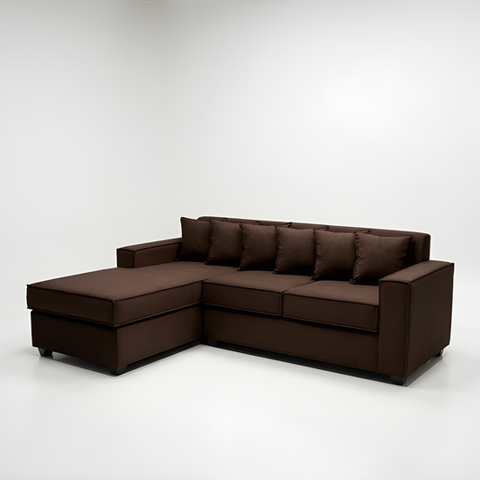 Seccional L Intercambiable & Fija Homero XL 233 x 175 Cojines Pequeños / CAFE OSCURO & Almacenamiento / Lino Rustico, Soft y Felpa