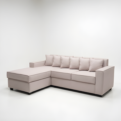 Seccional L Intercambiable & Fija Homero XL 233 x 175 Cojines Pequeños / BLANCO HUESO & Almacenamiento / Lino Rustico, Soft y Felpa