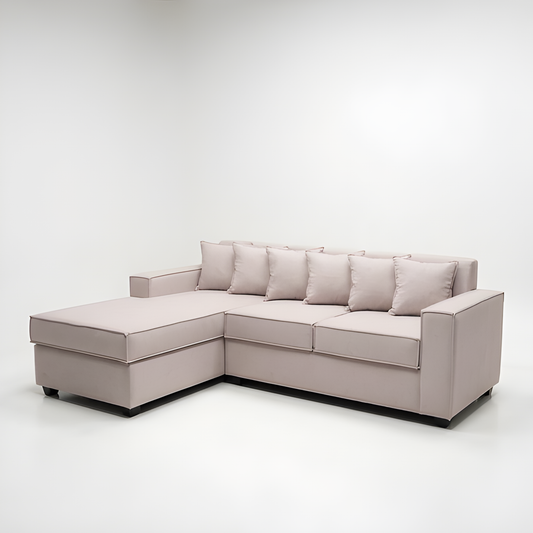 Seccional L Intercambiable & Fija Homero XL 233 x 175 Cojines Pequeños / BLANCO HUESO & Almacenamiento / Lino Rustico, Soft y Felpa