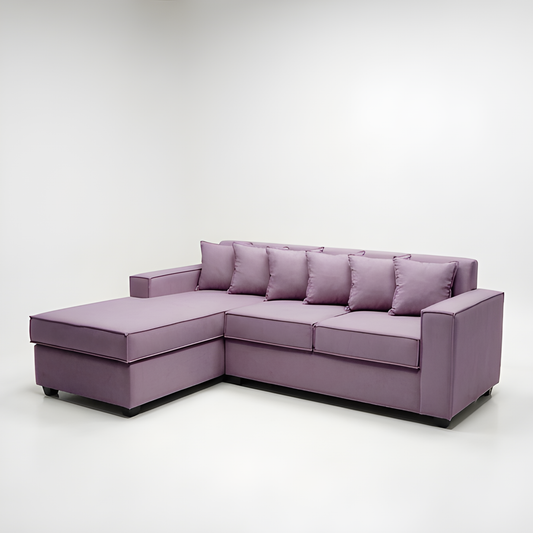 Seccional L Intercambiable & Fija Homero XL 233 x 175 Cojines Pequeños / PALO ROSA & Almacenamiento / Lino Soft y Felpa