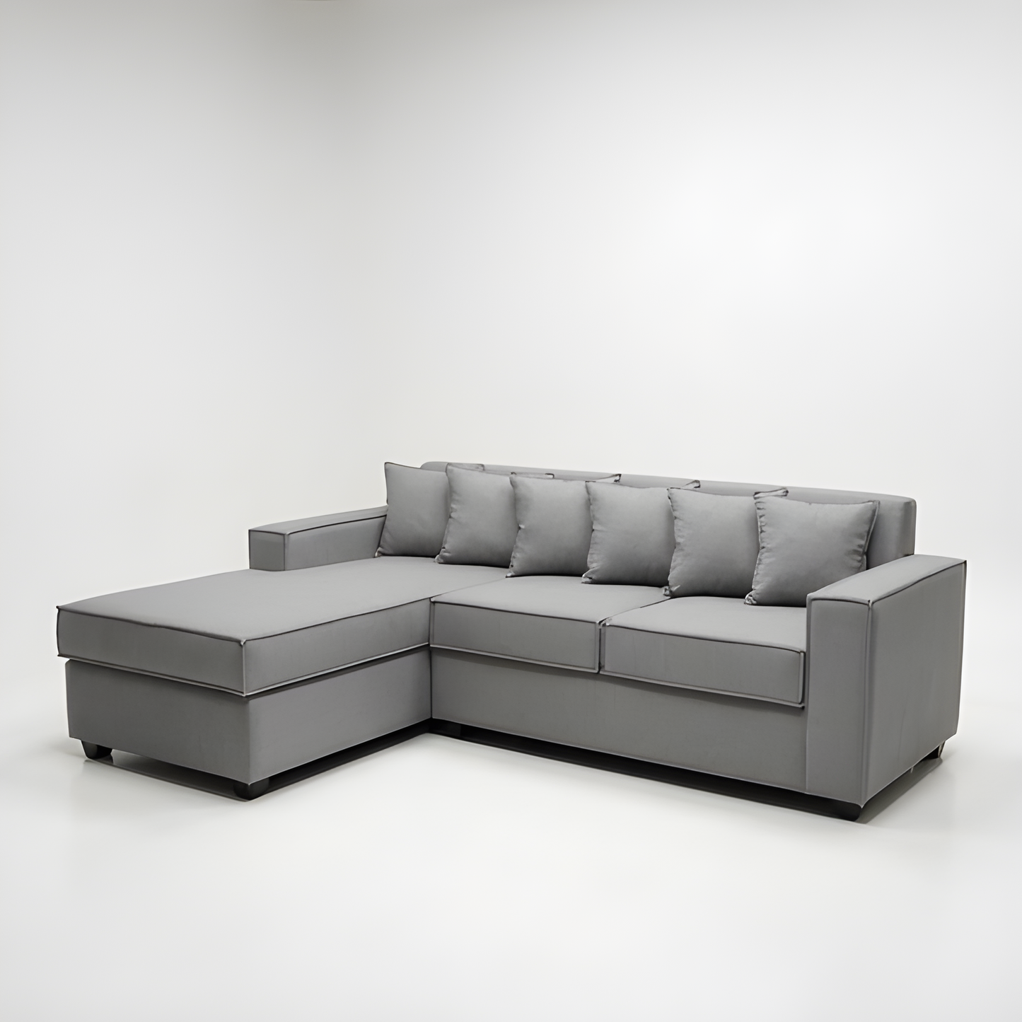 Seccional L Intercambiable & Fija Homero XL 233 x 175 Cojines Pequeños / GRIS CLARO & Almacenamiento / Lino Rustico, Soft y Felpa